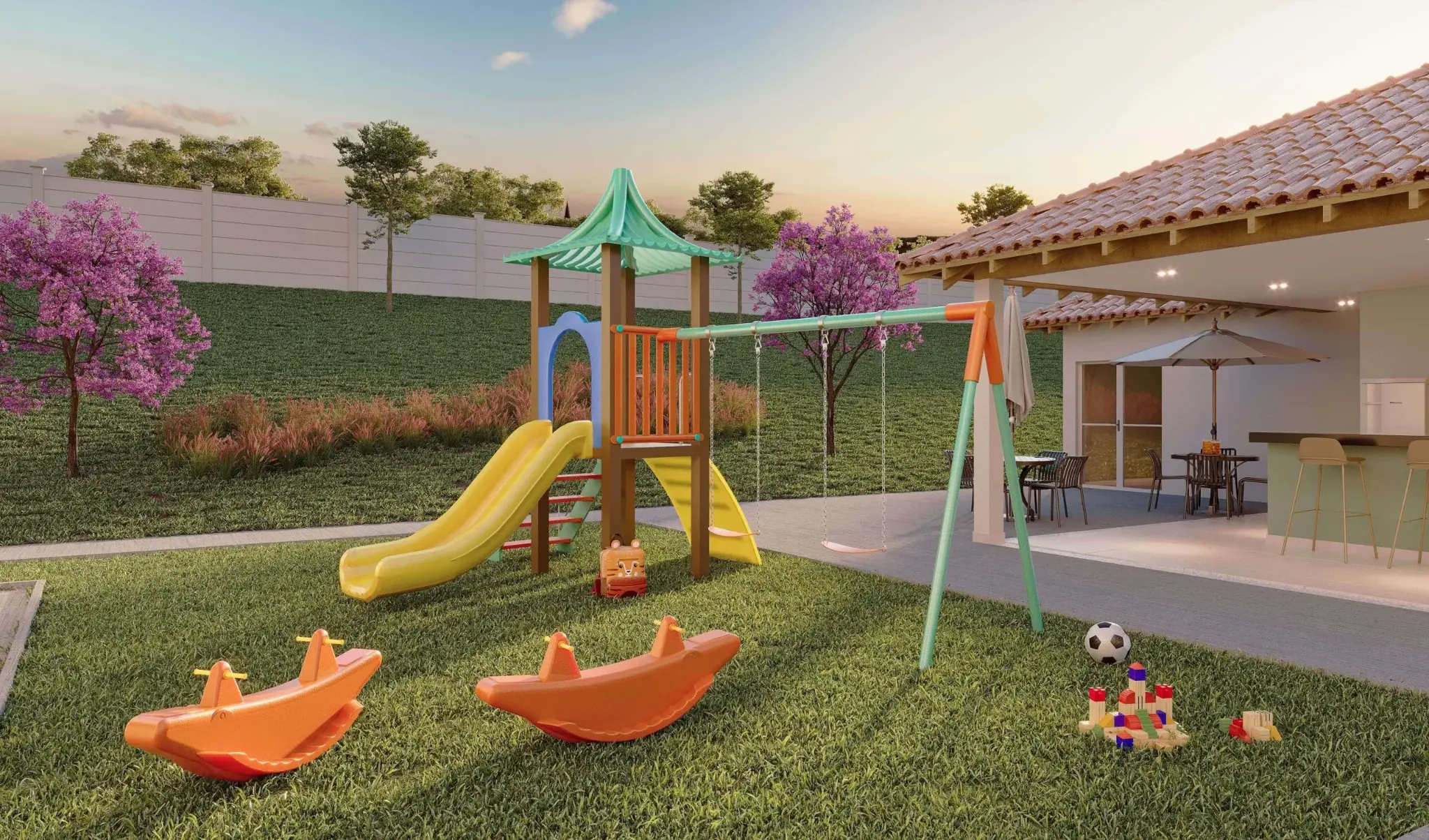 Playground infantil ao entardecer